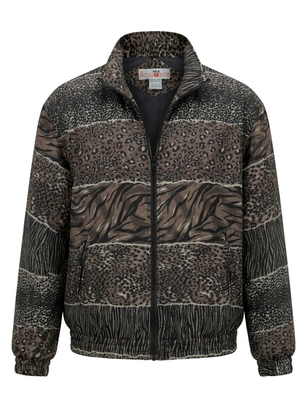 Vintage Xposure 100% Silk Animal Print Leopard Bomber Jacket Women Size L